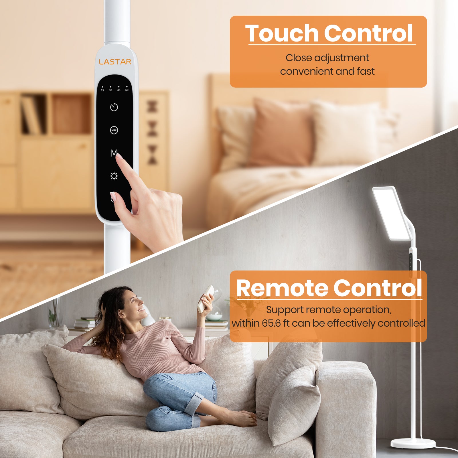 LASTAR Light Therapy Lamp, Sun Light, 12000LUX UV-Free &Full Spectrum Daylight Lamp,Remote Control/4 Color Temperature/5 Brightness/4 Timer/3 Height Floor Sunlight Lamp(White)