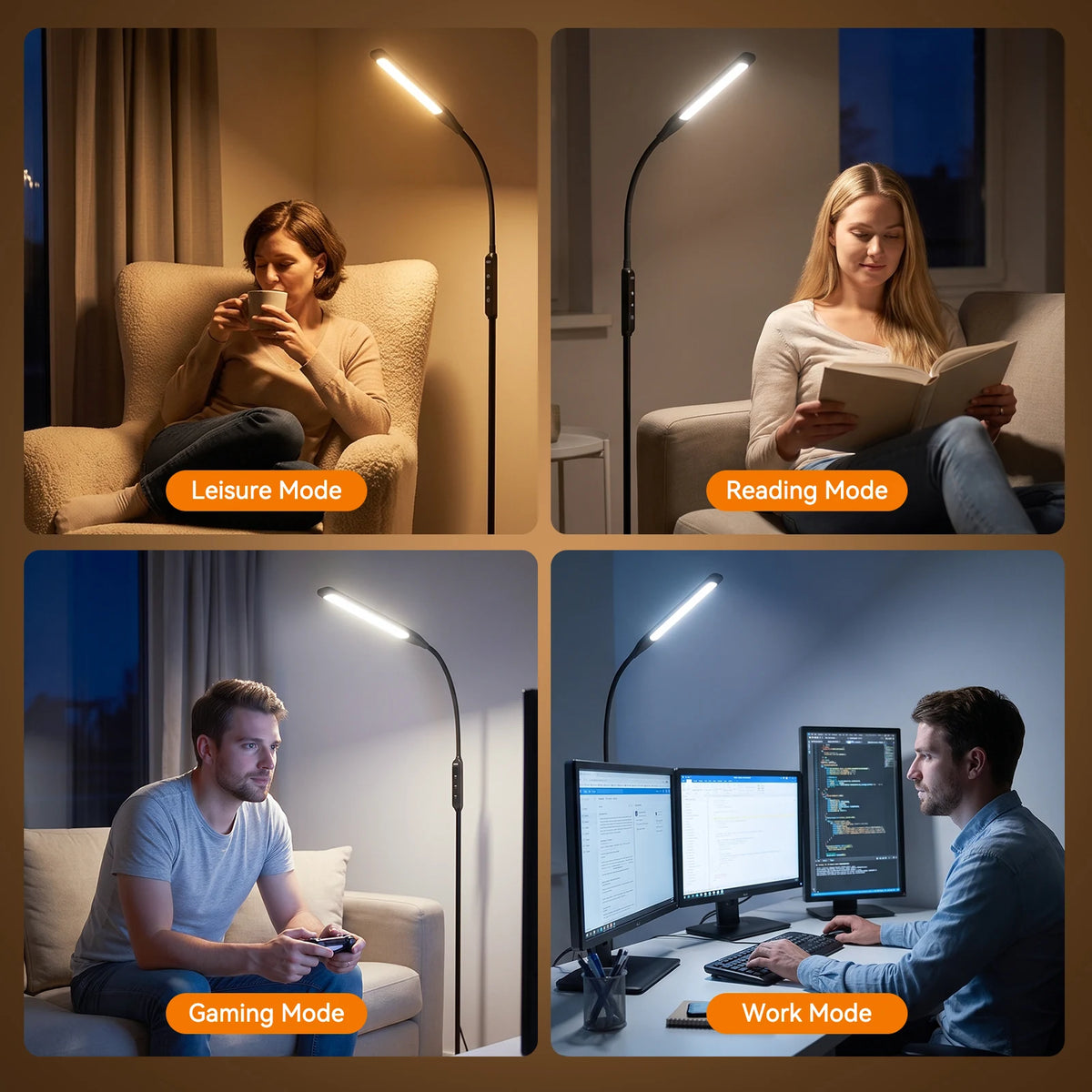 LASTAR floor lamp lighting scenes for relaxing, reading, gaming and working