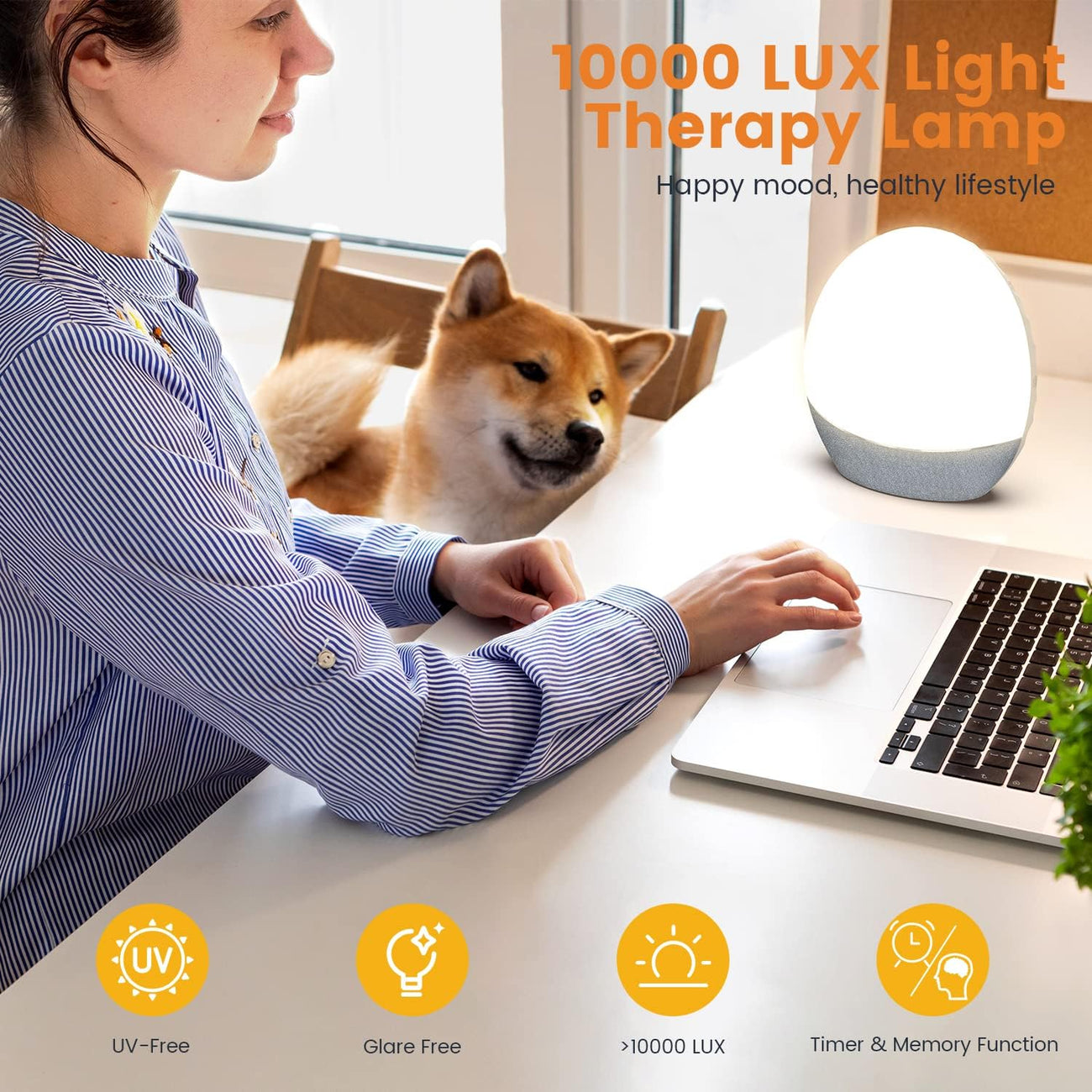 LASTAR Light Therapy Lamp, 12,000 Lux UV Free Sun Lamp with 4 Color Te