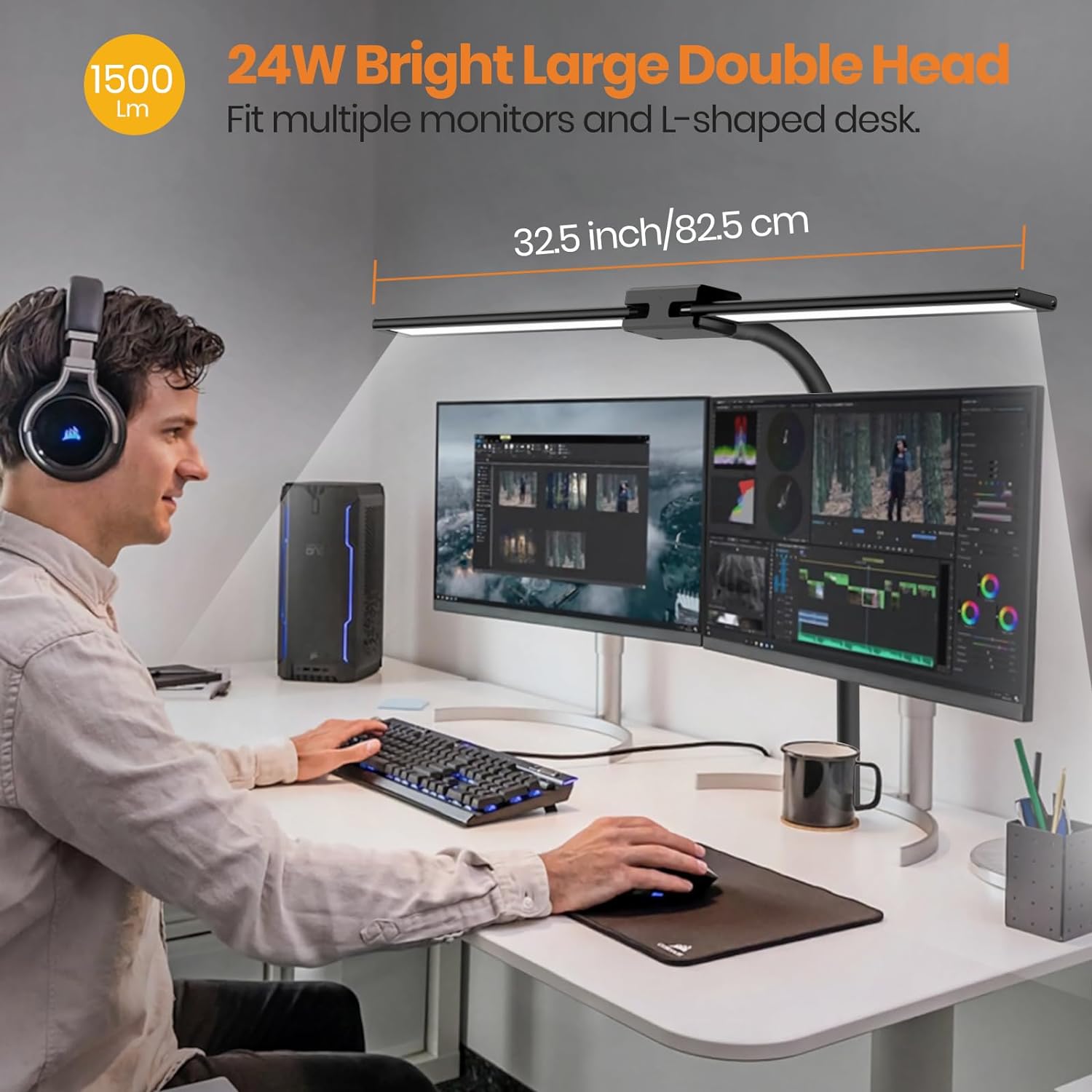 LASTAR LED Desk Lamp with Remote Control, 32.5" Large Architect Desk Lamp with Clamp, Timer, 24W Ultra Bright Gooseneck Desk lamp for Home Office Computer Reading