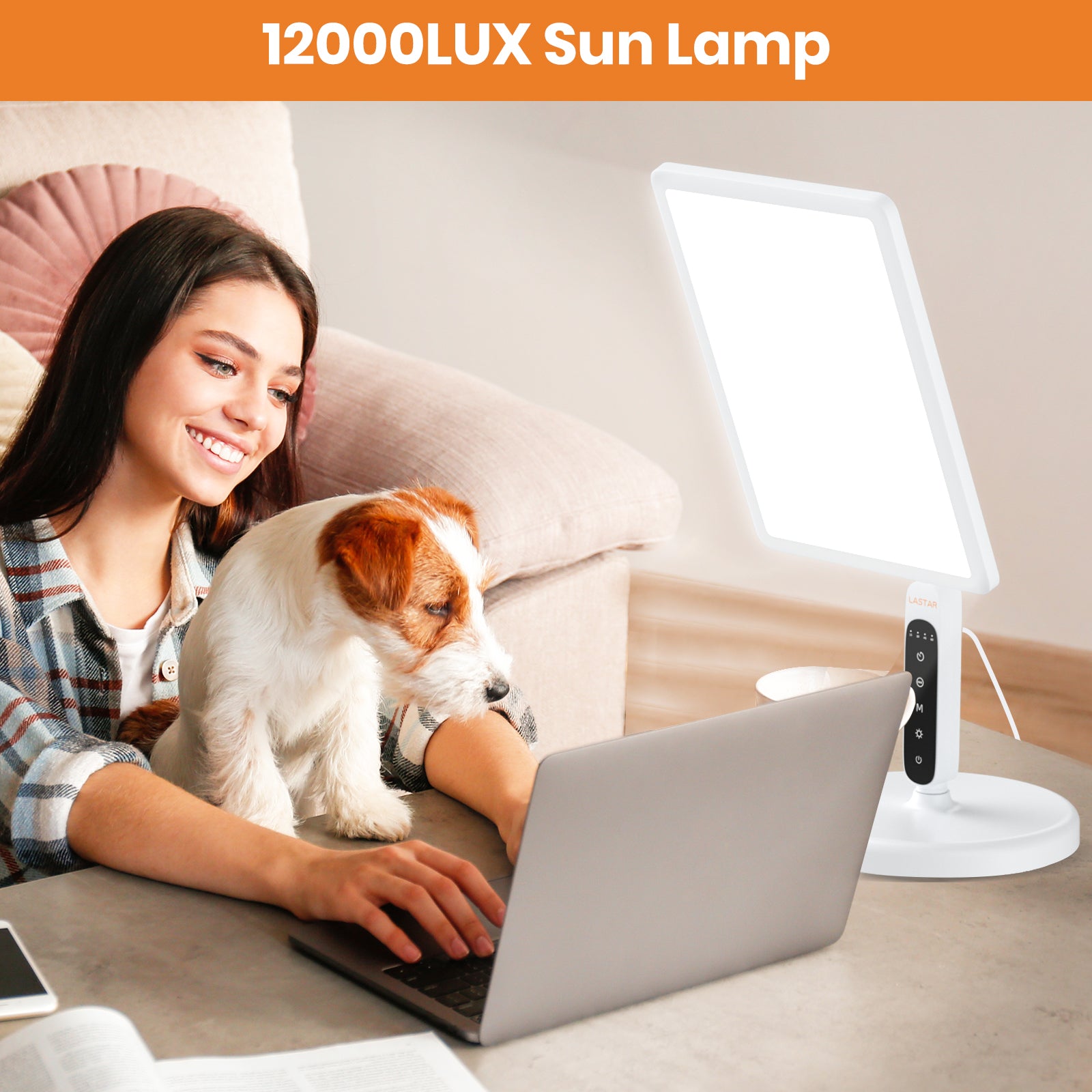LASTAR Light Therapy Lamp, Sun Light, 12000LUX UV-Free &Full Spectrum Daylight Lamp,Remote Control/4 Color Temperature/5 Brightness/4 Timer/3 Height Floor Sunlight Lamp（White）
