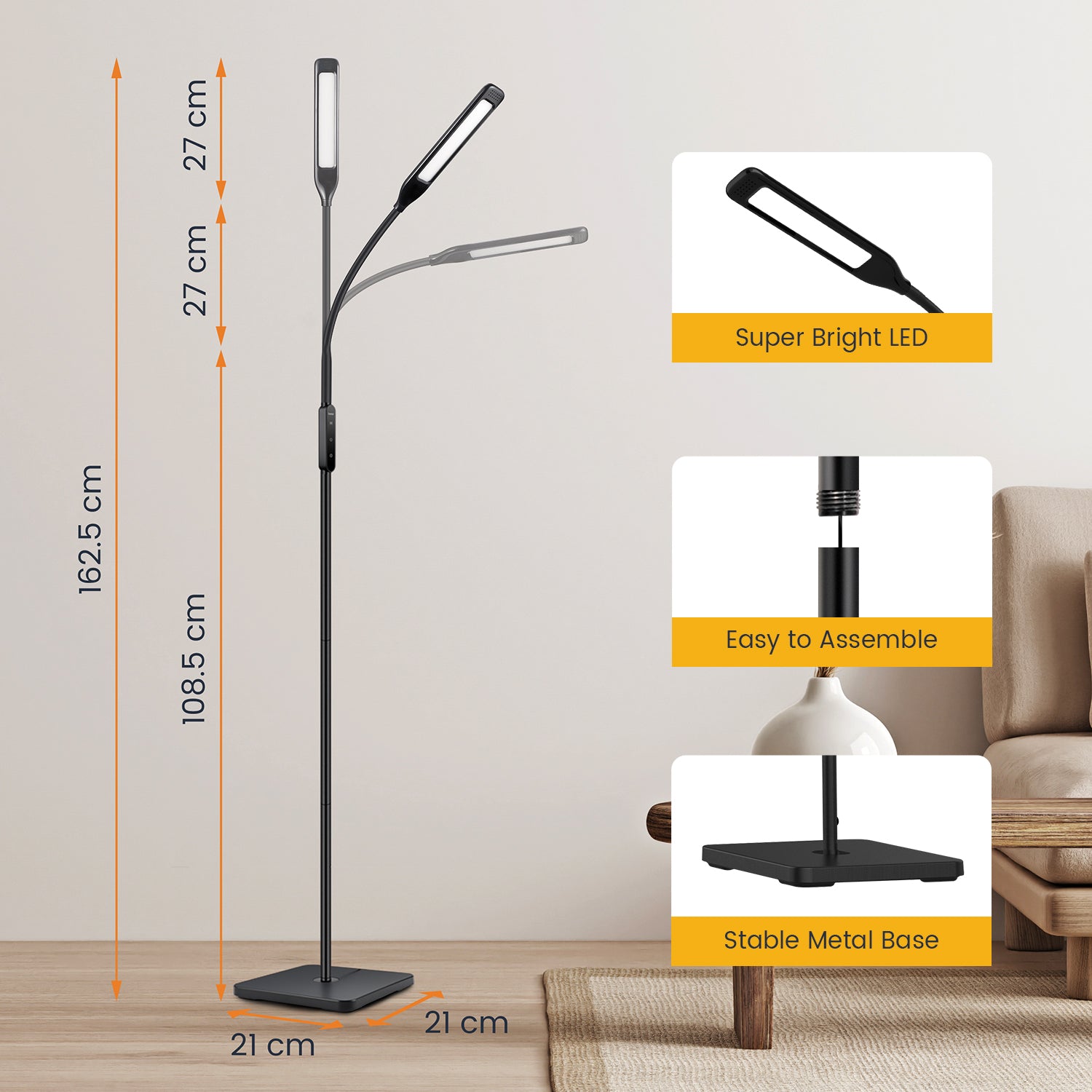 Lastar LED Floor Lamp, Reading Standing Lamps with Remote and Touch Control for Living Room, Bedroom, Office with 4 Color Temperature & 4 Brightness Levels, 60 min Timer & Memory Function